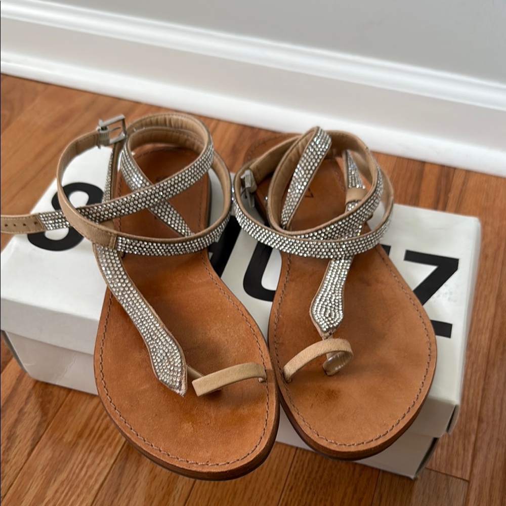 SCHUTZ Tan and Silver rhinestone Sandals 8B